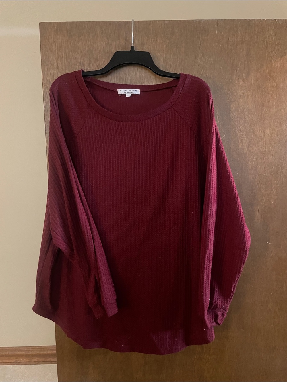 Chic Soul Deep Burgundy Waffle-Knit Long Sleeve Tunic